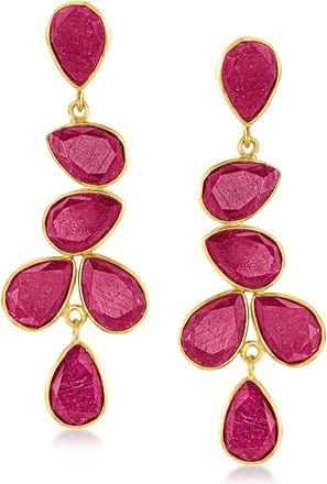 Ross-Simons Ruby Drop Earrings in 18kt Gold Over Sterling