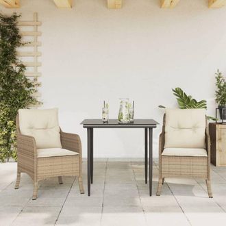 vidaXL Vidaxl - Set Comedor De Jard&iacute;n 3 Pzas Con Cojines Rat&aacute;n Sint&eacute;tico Beige