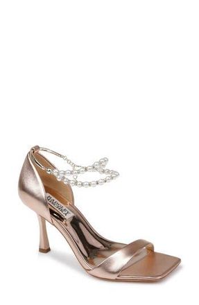 Badgley Mischka Loretta Imitation Pearl Ankle Strap Sandal in Champagne at Nordstrom Rack, Size 5.5