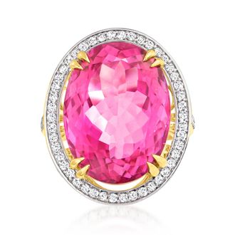 Ross-Simons Pink Topaz and. Diamond Ring in 14kt Yellow Gold