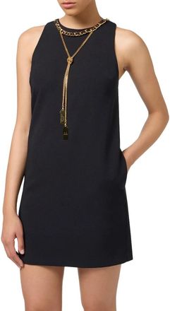 Elisabetta Franchi Zwarte Mini Jurk met Ketting - Dames - Korte kleedjes - Zwart - S - Polyester - Kleedjes