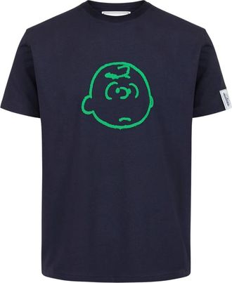 Iceberg Tops, Heren, Blauw, XL, Katoen, Slim Fit T-Shirt met Peanuts-borduursel