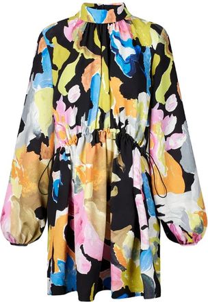 Stine Goya Flowing Mini Jurk met Lange Mouwen - Dames - Korte kleedjes - Veelkleurig - XS - Polyester - Kleedjes