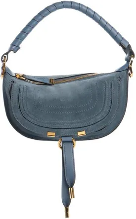 Chlo&eacute; Mini Marcie Suede Camera Shoulder Bag in Ashes Blue at Nordstrom
