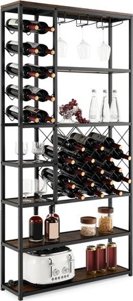 Costway Costway Botellero Industrial Para 27 Botellas, Botellero Independiente Con Diferentes Compartimentos Para Vino, 3 Filas De Portavasos, Botellero Vino 