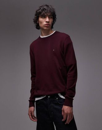 Tommy Hilfiger Essential - Maglione in cotone bordeaux intenso-Rosso