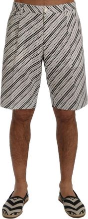 Dolce & Gabbana Mens Striped Casual Shorts - Ivory Cotton - Size EU 48 (Mens)