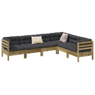 vidaXL Juego De Sof&aacute;s Jard&iacute;n 6 Pzas Con Cojines Madera Pino Impregnada Vidaxl