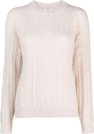 PESERICO Poederroze Kabelgebreide Wollen Trui - Dames - Ronde hals truien - Roze - 4XL - Wol - Truien & Vesten