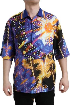 Dolce & Gabbana Luminarie Print Katoenen Casual Shirt - Heren - Korte mouwen Overhemden - Veelkleurig - S - Katoen - Overhemden