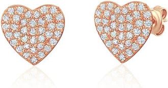 Crislu Pavé Cubic Zirconia Heart Stud Earrings in 18Kt Rose Gold/Clear Stone at Nordstrom