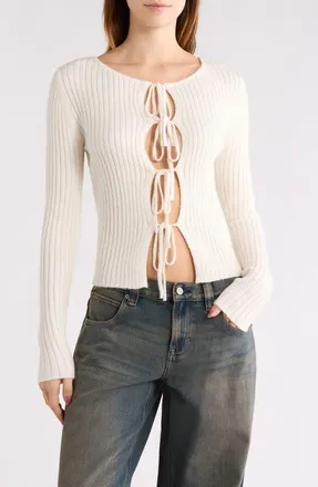 PacSun Margot Tie Front Rib Sweater in Ivory at Nordstrom, Size Xx-Small