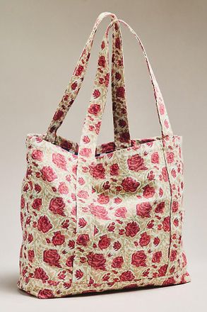 SZ Blockprints Rose Print Canvas Tote