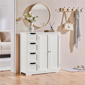 Yaheetech Armario De Suelo Para Ba&ntilde;o Con 4 Cajones Gran Armario Mueble De Almacenaje Multinivel Para Dormitorio Sal&oacute;n 81 &times; 30 &times; 82,5 Cm Blanco - Yaheetech