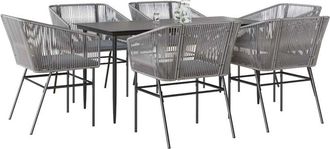 vidaXL Juego Comedor Jard&iacute;n 7 Pzas Cojines Rat&aacute;n Sint&eacute;tico Vidrio Gris Vidaxl