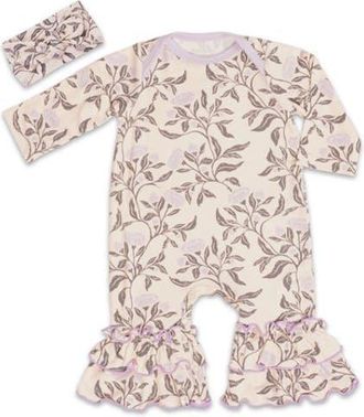Everly Grey Ruffle Romper & Head Wrap Set in Poppy at Nordstrom, Size 9-12M