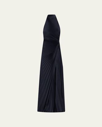 A.L.C. Romy High-Neck Pleated Satin Gown