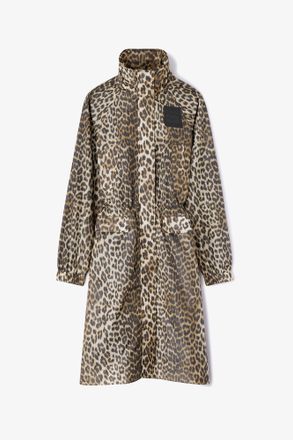 Ganni Leopard Nylon Parka Coat - Size 10/12 Brown