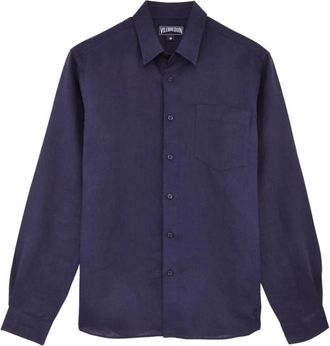 Vilebrequin Heren Linnen Overhemd met Schildpad Borduursel - Heren - Casual Overhemden - Blauw - S - Linnen - Overhemden