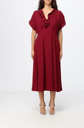Alberta Ferretti Tunica midi in viscosa con scollo a V, rouches e ricami