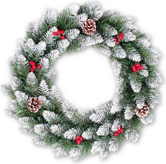 Christmas Sparkle Luxury Nevada Christmas Wreath with Pinecones and Berries 50cm - Green | TJ Hughes