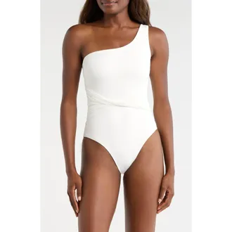 Hutch Floral Twist Front One-Shoulder One-Piece Swimsuit in Solid White at Nordstrom, Size Xx-Small