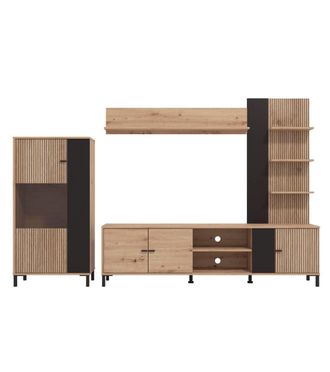 Home Heavenly Mueble de sal&oacute;n en color beige con frentes negros 167 x 263 x 40 cm