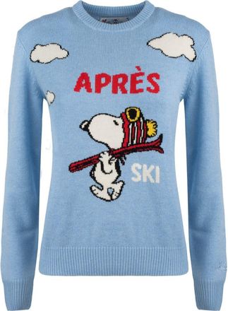 MC2 Saint Barth Light Blue Cashmere Blend New Queen Sweater With Jacquard Snoopy Après Ski