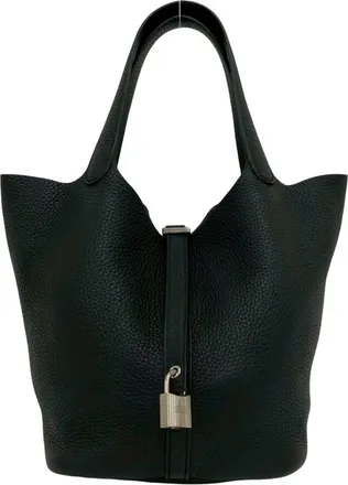 Herm&egrave;s Black Taurillon Clemence Leather Handbag Tote Bag (Pre-Owned)