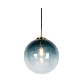 QAZQA Art Déco Lámpara colgante Art Deco latón con cristal azul océano 33 cm - Pallon Vidrio /Acero Esfera /Alargada Adecuado para led Max. 1 x 40 Watt