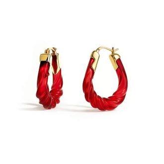 Gold & Honey Womens Rope Twist Oval Lucite Birthstone Hoop Earrings In July - Ruby