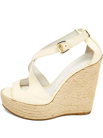 Burberry 2024s 140mm patent-leather espadrille wedge sandals - women - Leather/Patent Leather/Rubber - 37 - Neutrals