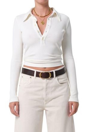 Citizens Of Humanity Long Sleeve Rib Polo in Pashmina Off White at Nordstrom, Size X-Small