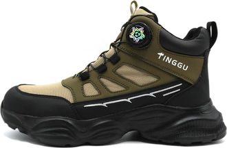 Generic Men Trainers - Mens Knit High Top Chunky Sole Ankle Boots Durable Slip Work Casual Footwear Comfortable Booties Dark Green