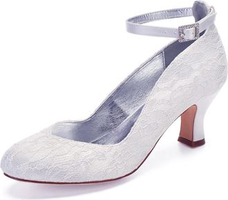 Generic Wedding Shoes Womens Satin Low Heels Round Toe Bridal High Heels Formal Prom Party Dress Shoes 6.5Cm,White,3 UK