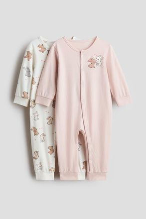 H&M 2-pack cotton pajama jumpsuits in Light Pink/bunnies at Nordstrom, Size Newborn