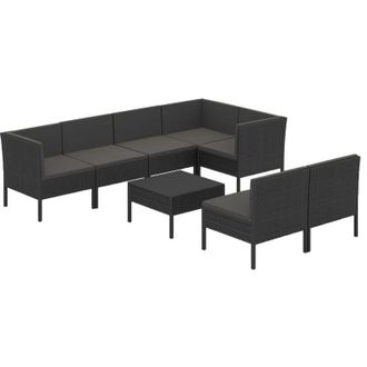 vidaXL 8 Pcs Garden Lounge Set Con Vime Pe Negro