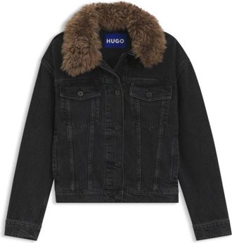 HUGO BOSS Denim trucker jacket with detachable shearling collar
