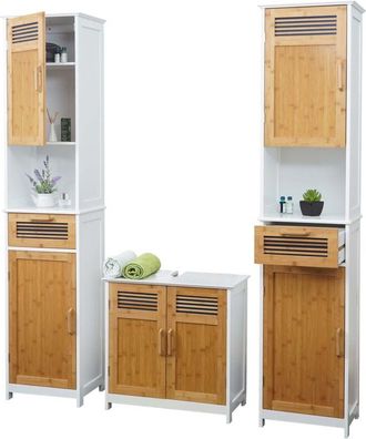 Hhg non utilizzato] Arredo bagno serie 146 legno bambu e mdf set sottolavabo e 2 mobili alti