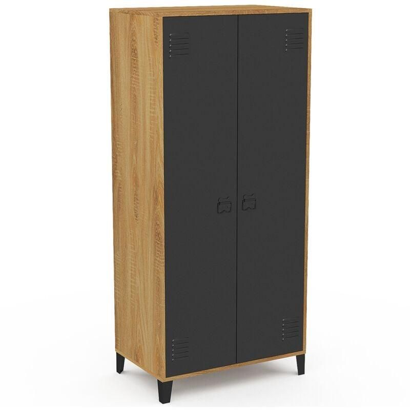 IDMarket Dressing Diane 105x50x172 Cm - Penderie Avec étagères + Boîtes Rangement + Rideau Taupe