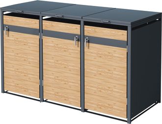 ML Design Ml-design Cobertizo De Exterior Para 3 Cubos De Basura De 240l 200x80x120cm Con Aspecto Alerce Antracita Mueble Cubrecontenedor De Acero Resistente Co