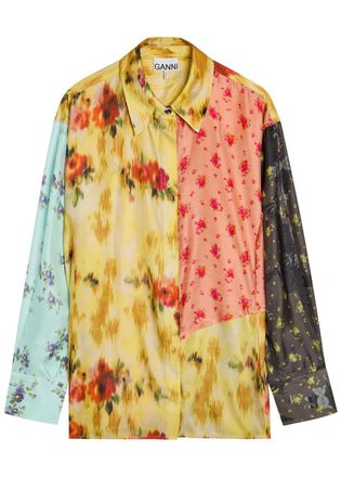 Ganni Panelled Silk Shirt - Multicoloured - 42 (UK14 / L)