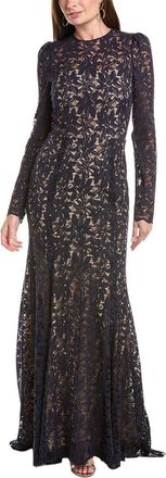 Oscar De La Renta Gardenia Lace Open Back Silk-Lined Gown
