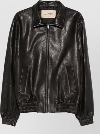 Valentino Garavani leather stand collar zip-up jacket