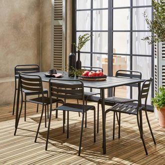 Sweeek 6-8 Seater Rectangular Steel Garden Table With Chairs in Grey