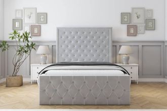 Sloomy Vienna Plush Special Bed Frame. With 50 Upholstered Headboard in Silver | Size: Small Single