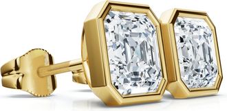 Pompeii3 2ct TW Asscher Cut Bezel Diamond Studs 14k Gold Lab Grown