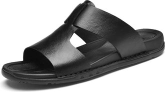 Generic Mens Open Toe Leather Slide Sandals Slip On Comfortable Lightweight Casual Beach Slides Summer Outdoor Sandals (Black,6.5)