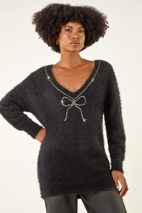 Roman Fluffy Sparkly Bow Knit Jumper