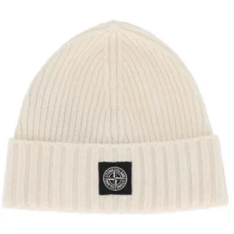 Stone Island Ribbed Knit Beanie - Heren - Hoeden - Wit - M - Accessoires